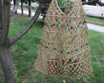 Woven bag, Vintage market bag, Handmade bag, Crochet bag, Bead bag, Handmade market bag, Woven market bag, Shopping bag, Beach bag, Sea bag