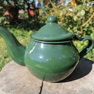 Enamel tea pot, Small teapot, Vintage coffee pot, Tourist teapot, Enamelled pitcher, Rustic kitchen decor, Retro tea kettle, Country decor