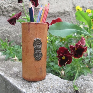 Genuine Leather Dice Cup, Leather Pen Cup, Vintage Pencil Holder, Leather Dice Shaker, Dice Game Cup, Desk pen holder, Brown leather Holder
