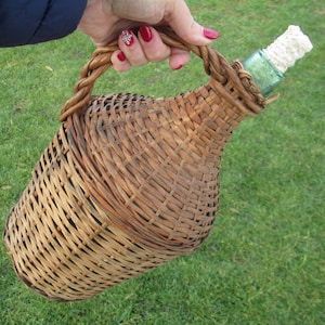 Wicker bottle, Glass wine bottle, Whiskey bottle, Wicker cover bottle, Hand knotted bottle, Bottle with woven straw covered, Gift idea