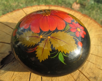 Russian Khokhloma Wooden Box, Hand Painted Floral Keepsake
