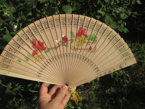 Wooden hand fan, Vintage fan, Handmade wooden fan… - image 1