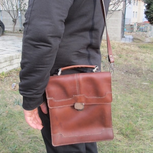 Vintage Brown Leather Military Messenger Bag: 1960s Officer Bag