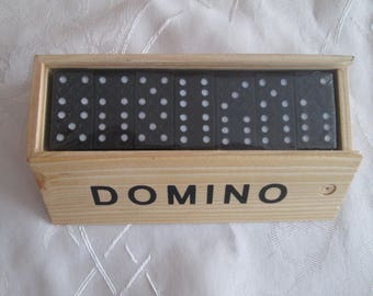 Domino, Small domino, Domino game pieces, Vintage game, Dominoes set, Domino in wooden box, 28 pieces dominoes, Family game, Gift idea