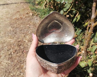 Embossed Metal Heart Trinket Box: Filigree Treasure Box