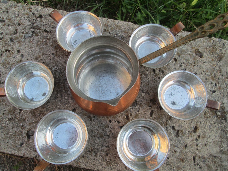 Handmade copper set Copper cups Vintage Turkish coffee set Copper pot Gift idea Turkish coffee pot Coffee cups Copper coffee set