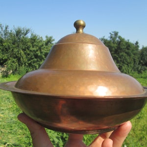 Kupferschüssel mit Deckel, handgehämmerter Kupfertopf, Kupferschüssel, türkische Kupferschüssel, rustikale Schüssel, antikes Gefäß, handgefertigtes Gefäß, Geschenkidee