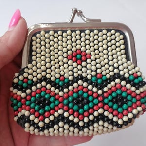 Kiss lock purse, Beaded Purse, Coins Purse, Vintage Beaded Wallet, Coins Pouch, Purse With Plastic Beads, Gift For Her, Retro Small Purse