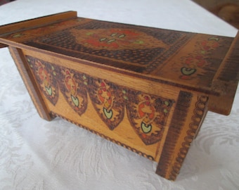 Vintage wooden jewelry box, Handmade pyrography, Retro wooden box, Old box, Gift idea, Тreasure box, Handmade wooden box, Colourful box, Box