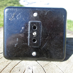 Vintage black socket, Wall socket, Bakelite black socket, Electrical socket plug, Wall plug contact, Vintage garage decor, Retro plug