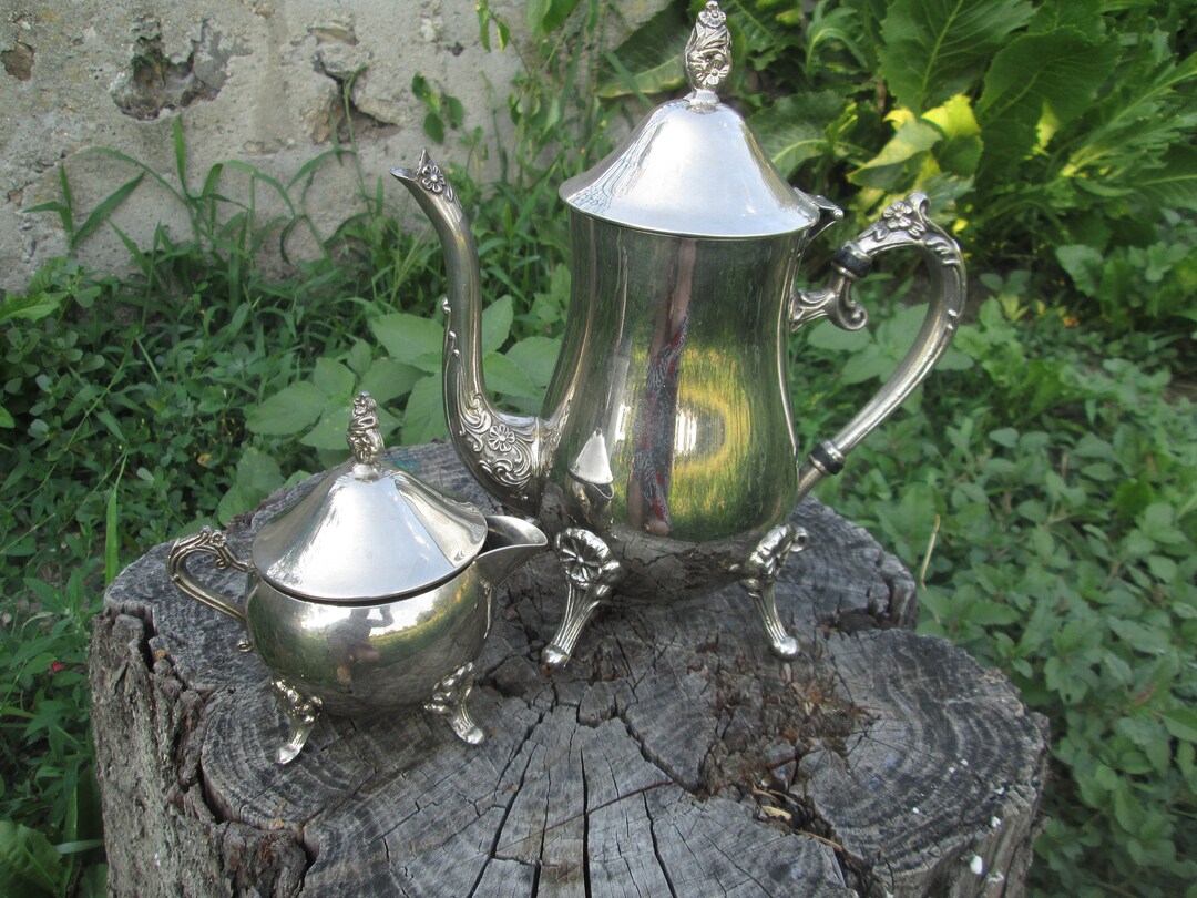 Vintage Teapot and Milk Jug, Metal Jug, Metal Coffee Pot, Sugar Bowl
