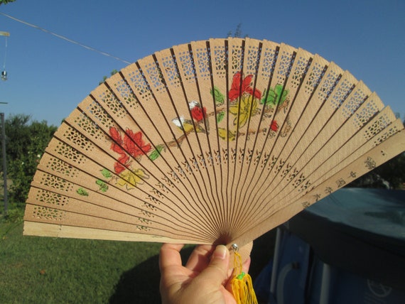 Wooden hand fan, Vintage fan, Handmade wooden fan… - image 8