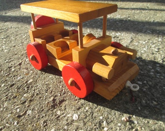 Vintage Handmade Wooden Car: Retro Toy Vehicle, Nursery Decor