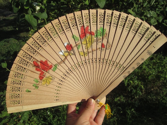 Wooden hand fan, Vintage fan, Handmade wooden fan… - image 4