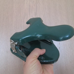 Vintage Puncher, Metal Perforator, Double hole punch, Office Supplies, Vintage Office tool, Paper Puncher, Puncher, Retro Green Perforator