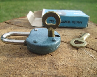 Small padlock, Vintage padlock, Padlock with keys, Mini padlock, Diary lock, Vintage decor, Collectible, Blue  padlock in original box