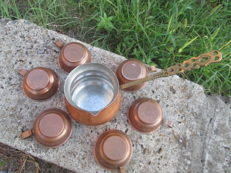 Handmade copper set Copper cups Vintage Turkish coffee set Copper pot Gift idea Turkish coffee pot Coffee cups Copper coffee set