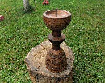 Vintage Kerzenhalter aus Holz: 70er Jahre Wohndeko