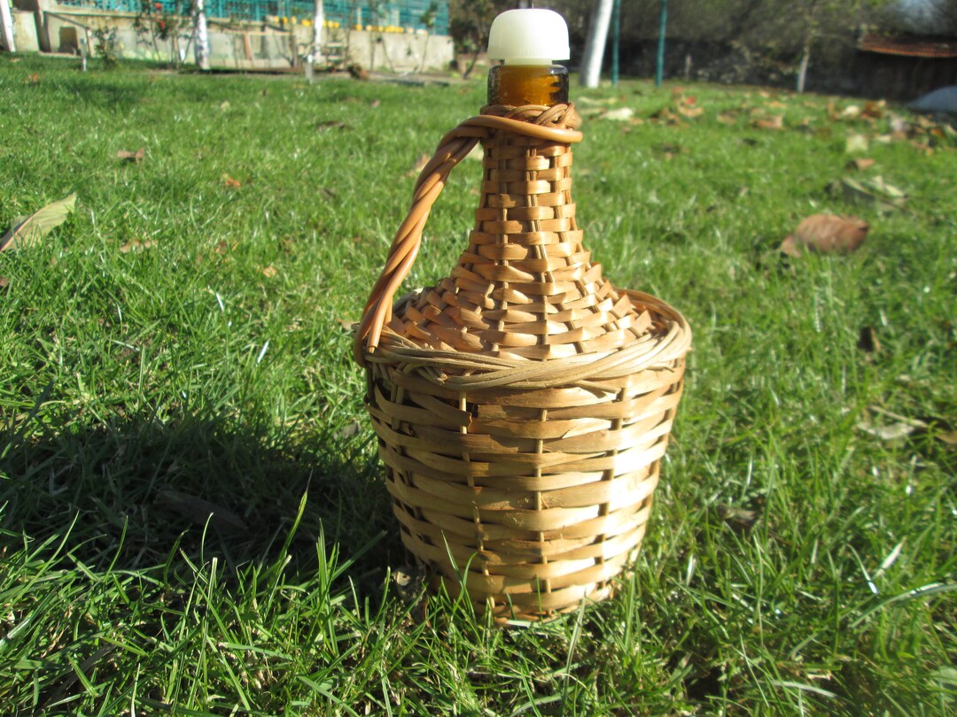 Wicker Bottle, Small Straw Bottle, Glass Wine Bottle, Whiskey Bottle