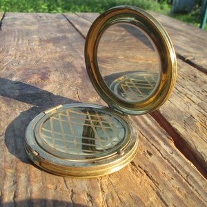 Brass powder with mirror, Pocket mirror, Vintage powder box, Pocket round powder, Make up mirror, Compact mirror, Handbag foldable mirror