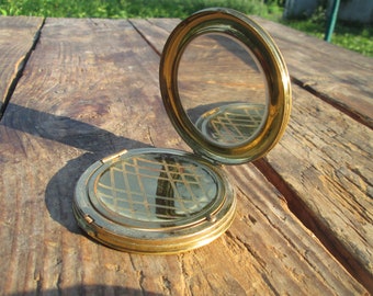 Brass powder with mirror, Pocket mirror, Vintage powder box, Pocket round powder, Make up mirror, Compact mirror, Handbag foldable mirror
