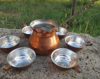 Vintage Turkish coffee set, Copper coffee set, Turkish coffee pot, Copper pot, Copper cups, Coffee cups,  Handmade copper set, Gift idea