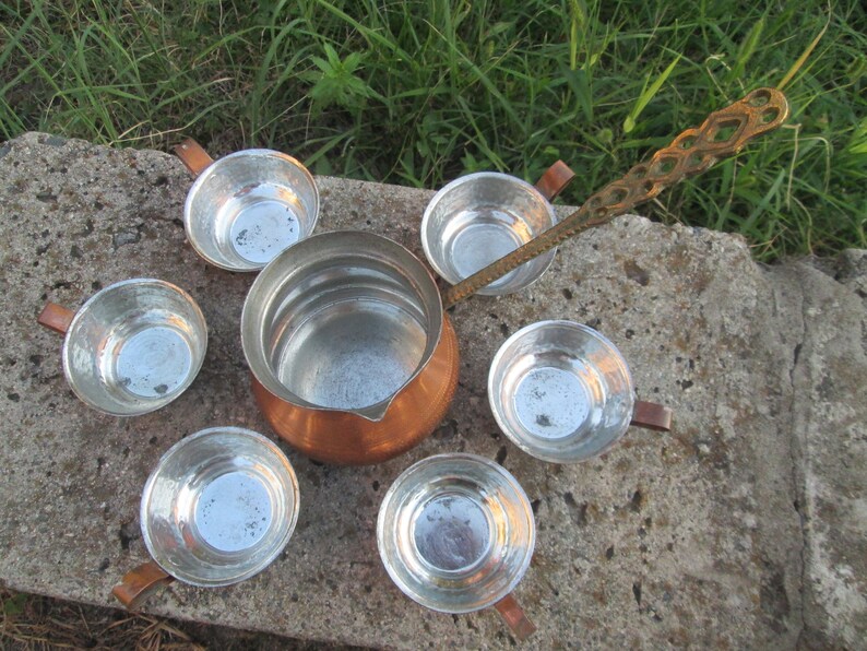 Handmade copper set Copper cups Vintage Turkish coffee set Copper pot Gift idea Turkish coffee pot Coffee cups Copper coffee set