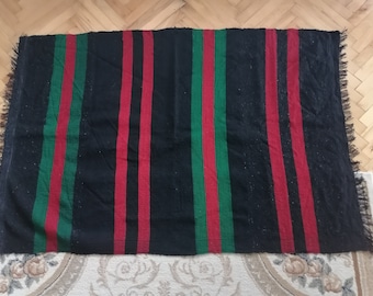 Antique Hand Woven Wool Rug: Bulgarian Rustic Decor (56.30x38.19 in)