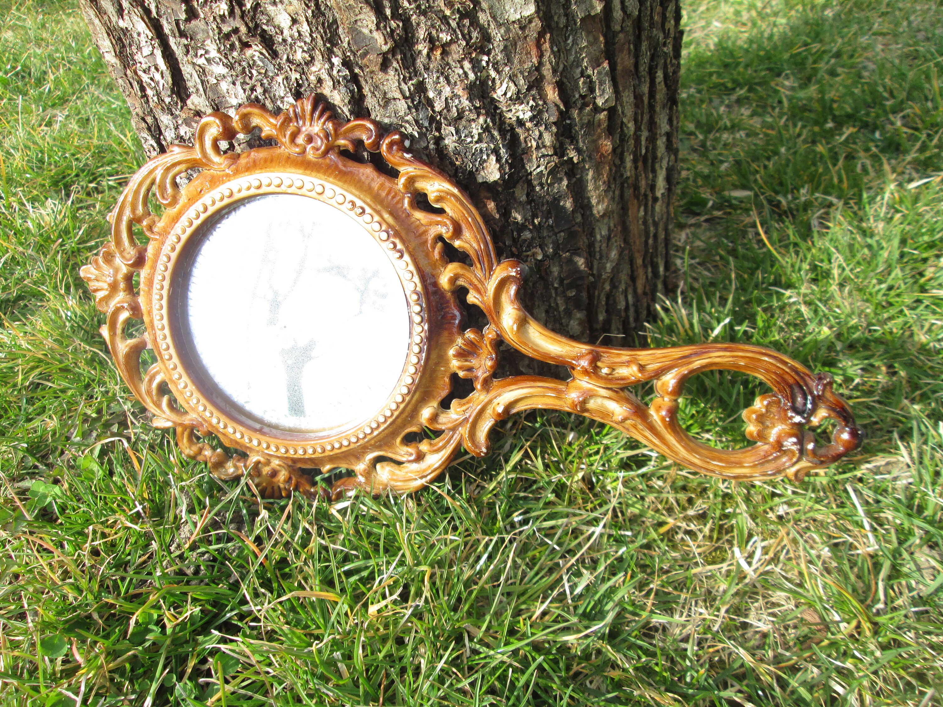 Hand mirror, Plastic mirror, Bilaterally mirror, Vintage hand mirror, Double-sided mirror, Make up mirror, Ladies retro mirror, Gift idea