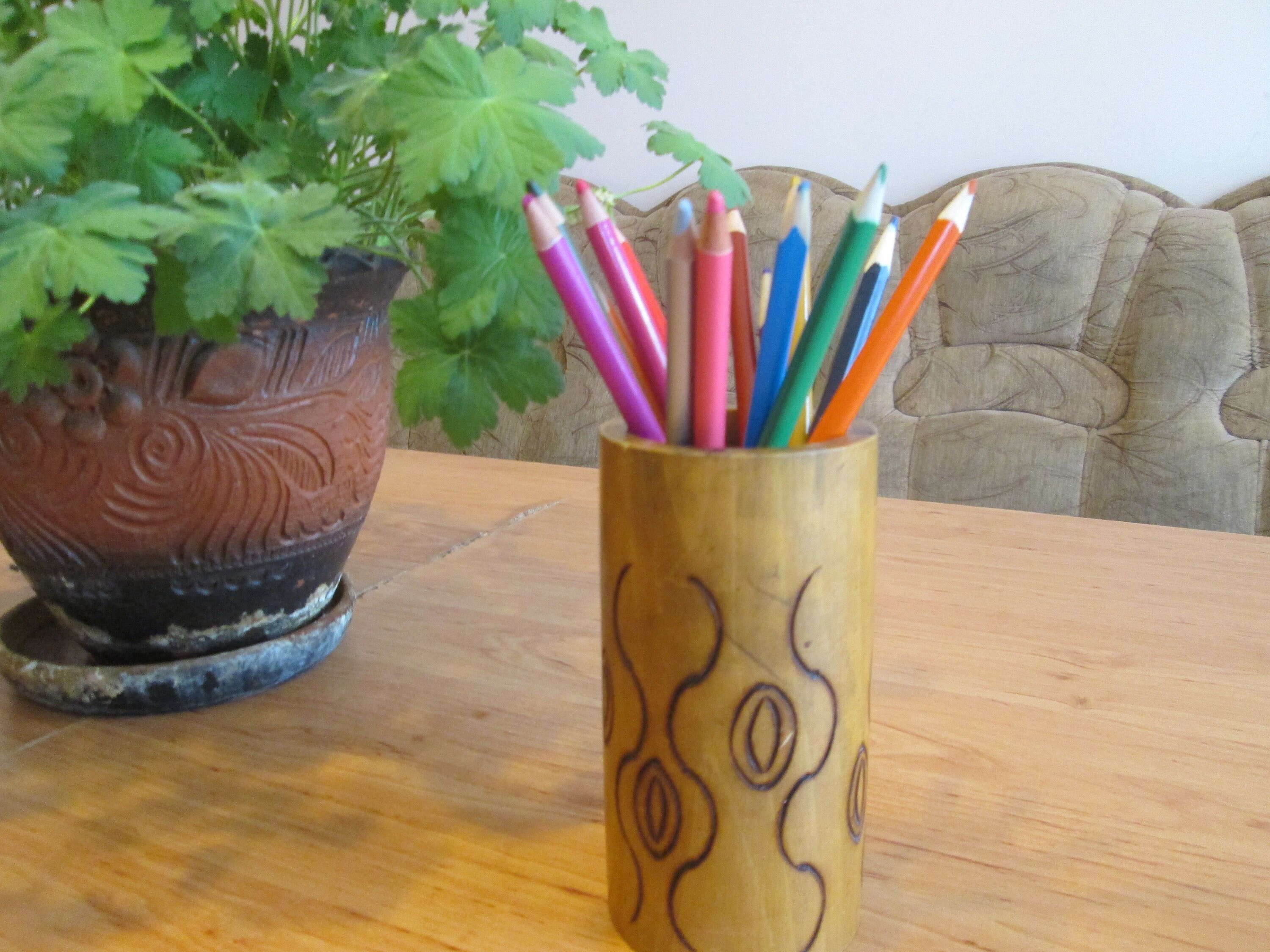 Wooden Pencil Holder Hand Decorated Pencil Holder Pencil Etsy