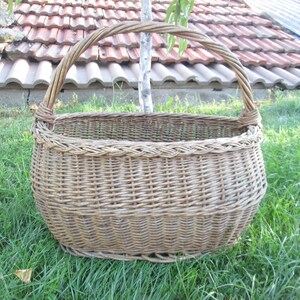 Cesta de mimbre grande, Cesta de mimbre antigua, Cesta vintage, Cesta campestre, Casa de campo, Decoración rústica del hogar, Cesta hecha a mano, Cesta de picnic