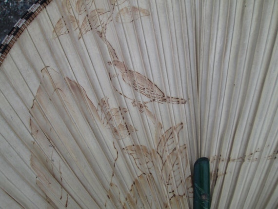 Vintage fan, Straw hand fan, Handmade fan, Round … - image 3