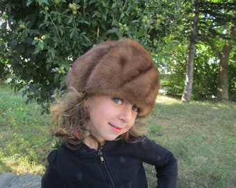 Vintage Brown Rabbit Fur Hat - Handmade Winter Hat