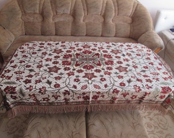 Vintage Floral Tablecloth with Fringe: 1970s Retro Kitchen Decor