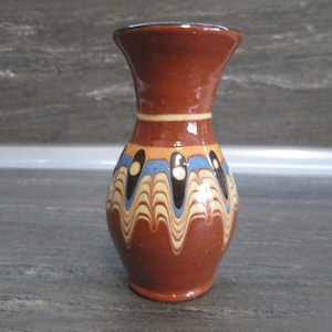 Ceramic Small Vase, Clay Vase, Vintage Vase, Bulgarian Troyan Ceramic Folk Art, Hand-painted Clay Vase, Flower Pot, Handmade Ceramic Vase