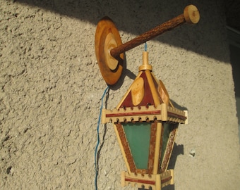 Vintage wooden lantern, Handmade lantern, Wooden lamp, Garden lamp, Rustic home decor, Glass and wood lamp, Hut lamp,Wall lantern, Gift