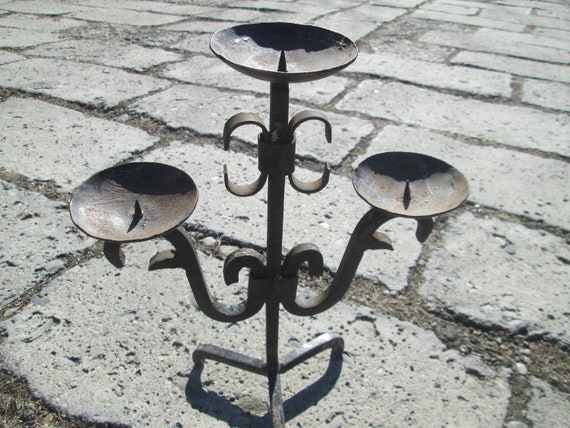 Iron Candleholder Тriple Candlestick Vintage Iron Candleholder Тriple Candlestick
