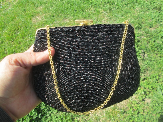 Beaded purse, Black evening purse, Ladies handbag… - image 1