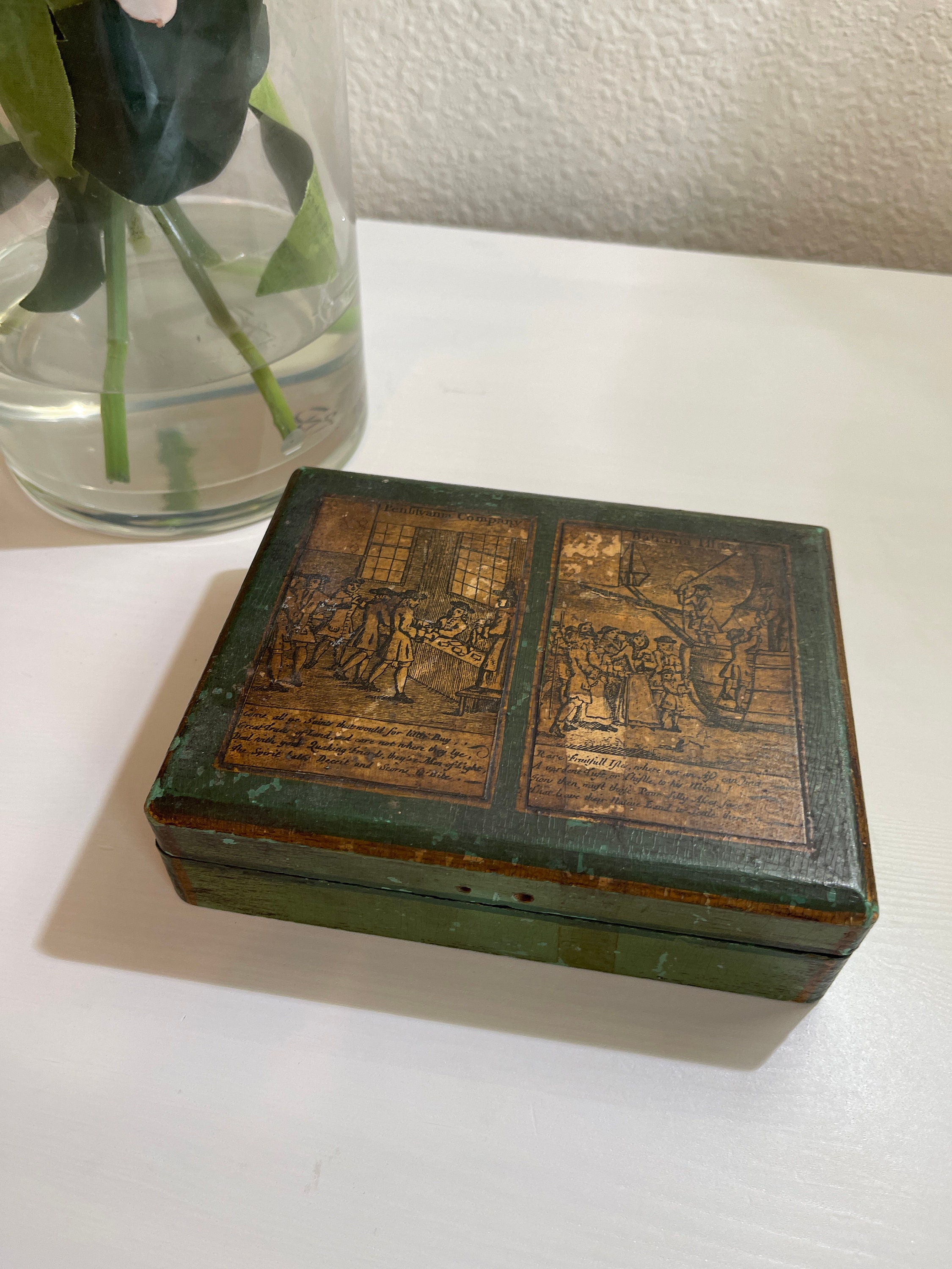 Vintage Wood Empty Cigar Box, Wooden Box Hinged Lid, Dovetail