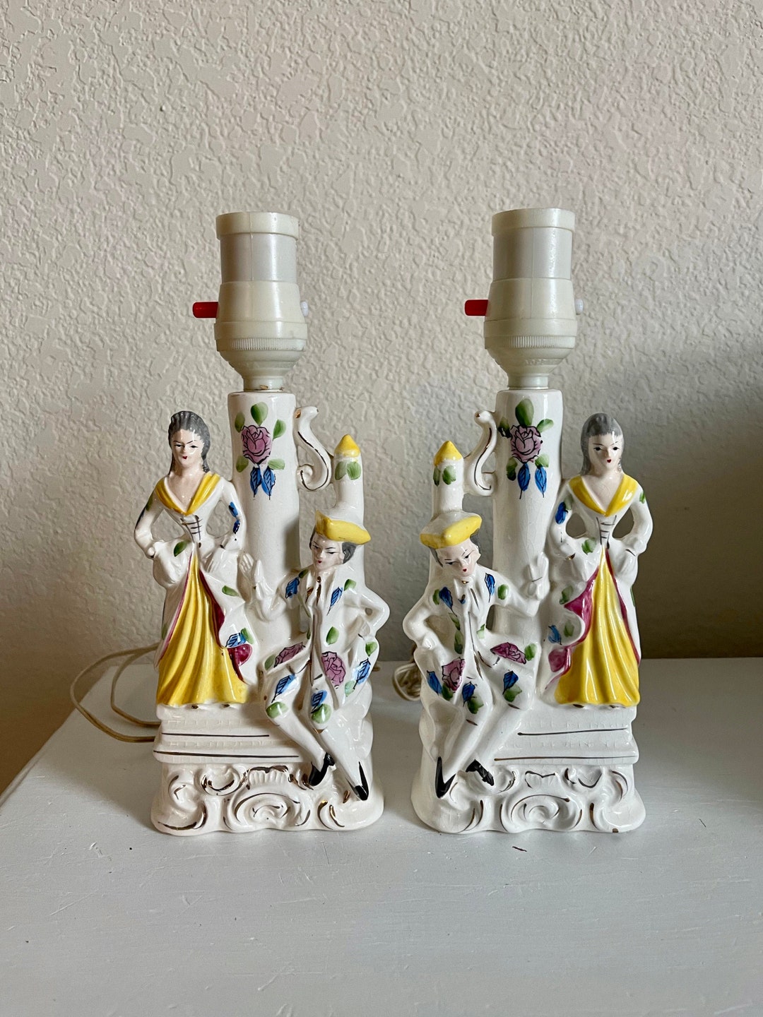 Vintage Table Lamps, Occupied Japan Victorian Porcelain Figurine