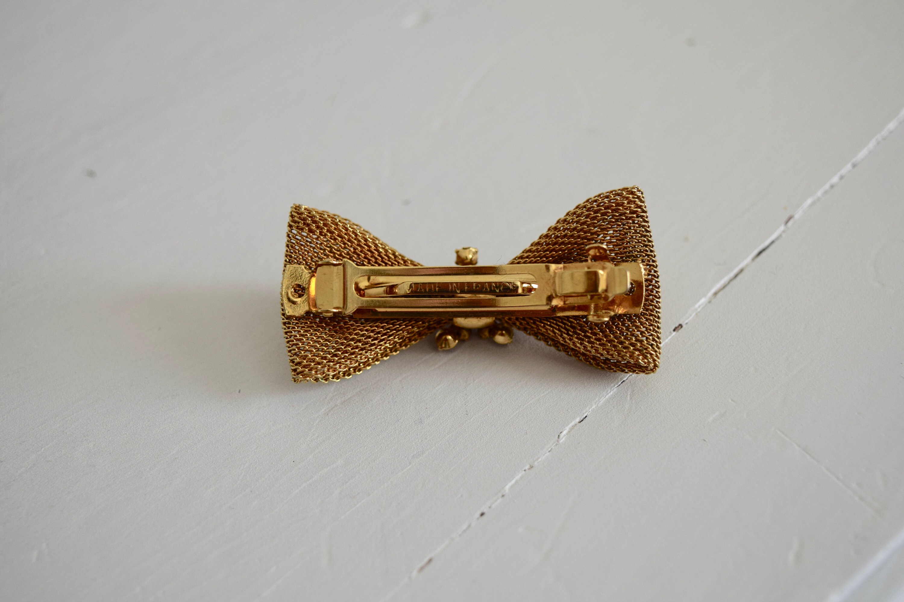 Vintage Hair Bow Barrette with Gold Chain Netting and Red Etsy