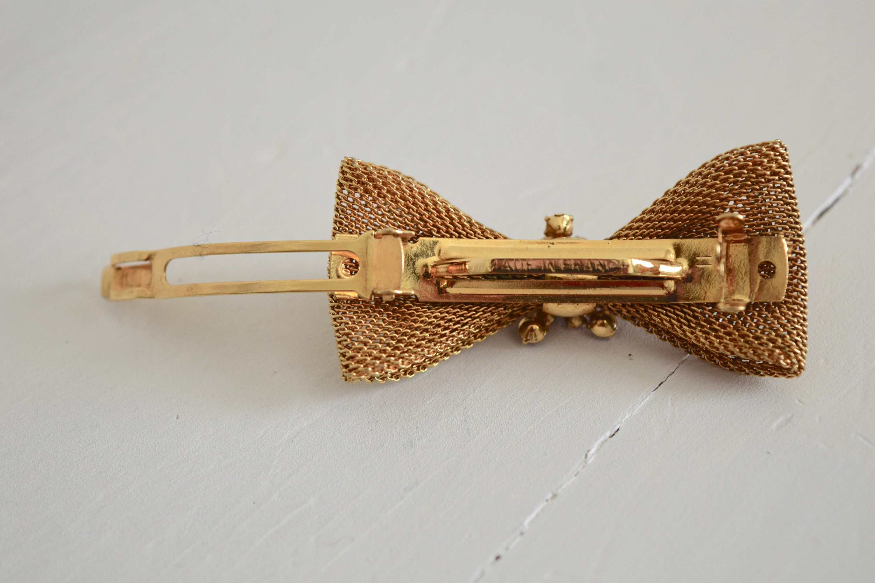 Vintage Hair Bow Barrette with Gold Chain Netting and Red Etsy