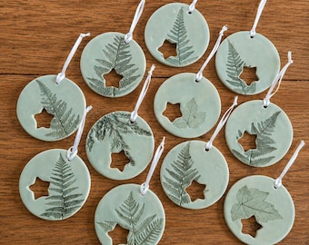 Handmade Ceramic Ornament | Botanical Fern & Leaf Design | Hanging Decoration | Nature Inspired Gift Pottery