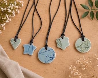 Handmade Ceramic Leaf Pendant Necklace | Botanical Jewellery | Nature Inspired Ceramic Necklace | Leaf Impression Pendant | Unique Handmade