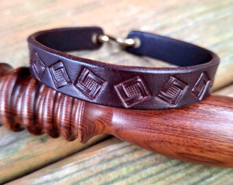 Handcrafted Leather Wrist Cuff: Italian Vegetable Tanned Leather, Silver Snake/Brass Hook