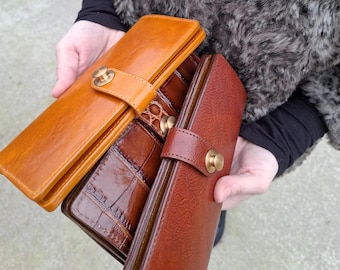 Handmade Italian Leather Long Wallet: Full Grain Card Holder