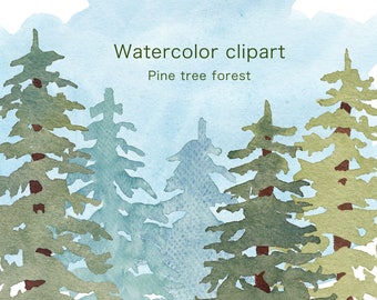 WATERCOLOR CLIPART, christmas clipart, commercial use, watercolour clip art, set, tree clipart, forest, pine branch, png, holiday, woodland