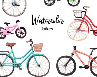 WATERCOLOR CLIPART, bike clipart, watercolour clipart set, commercial use, png files, city clipart, summer, png, digital, family, graphics