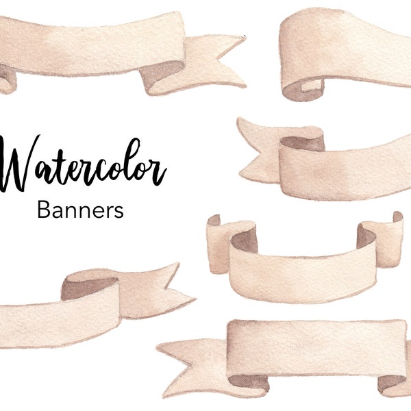 WATERCOLOR CLIPART, banners clipart, watercolour clipart set, beige title banner, png files, decorative clip art, png, digital graphics