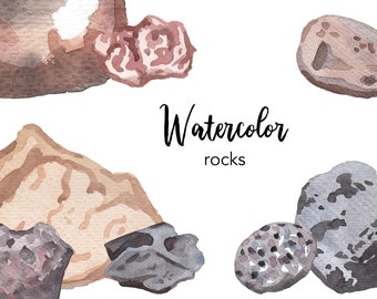 WATERCOLOR CLIPART, rock clipart, watercolour clipart set, commercial use, png files, stone clip art, landscape, png, digital, nature